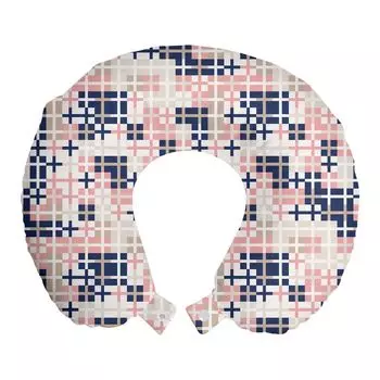 ABAKUHAUS Румяно-розовая дорожная подушка для шеи, знаки плюс и квадраты, пенопластовые дорожные принадлежности для самолета и автомобиля, 30x30 см, румяно-коричневый и темно-синий