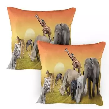 ABAKUHAUS Safari Чехлы для подушек, комплект из 2 шт., фото диких животных Африки с графическим принтом «Омбре закат», чехол для подушки с декоративным принтом, 80 x 80 см, темно-персиково-горчичный