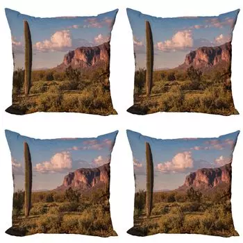 ABAKUHAUS Saguaro Набор чехлов для подушек (4 предмета), Mountain State Park, современная двусторонняя цифровая печать, 45 см x 45 см, коричневый, синий, зеленый