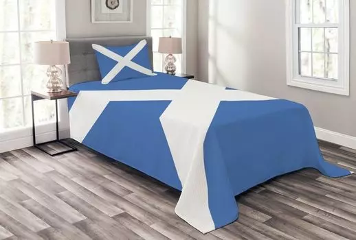 ABAKUHAUS Scotland Комплект покрывала, flag real onenation art, комплект с наволочками, моющийся, для односпальных кроватей 170 x 220 см, лазурно-синий-белый