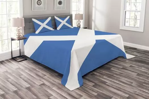 ABAKUHAUS Scotland Комплект покрывала, flag real onenation art, комплект с наволочками, моющийся, для односпальных кроватей 264 x 220 см, лазурно-синий-белый