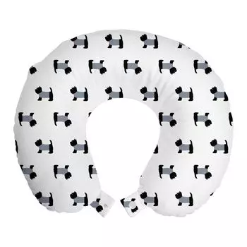 ABAKUHAUS Scottie Dog Travel Pillow Подушка для шеи, порода с матросской рубашкой, пенопластовый предмет для путешествий в самолете и автомобиле, 30x30 см, черный, синий и алый