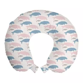 ABAKUHAUS Sea Cow Дорожная подушка для шеи, силуэты морских существ, пенопластовые дорожные принадлежности для самолета и автомобиля, 30x30 см, мультицвет