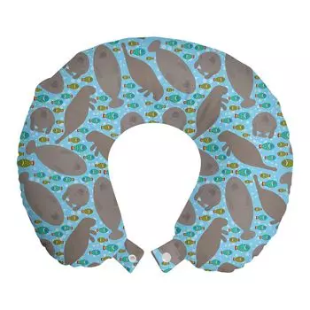 ABAKUHAUS Sea Cow Travel Pillow Подушка для шеи, тематический дизайн морского дна, пенопластовые дорожные принадлежности для самолета и автомобиля, 30x30 см, разноцветные