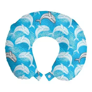 ABAKUHAUS Sea Creatures Дорожная подушка для шеи, точечный кит, морской океан, пенопластовые дорожные принадлежности для самолета и автомобиля, 30x30 см, сине-серый
