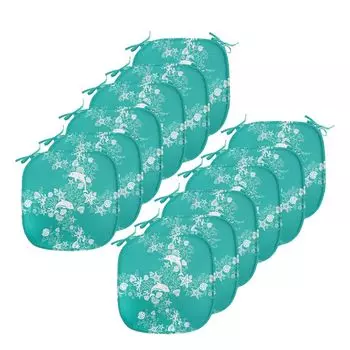 ABAKUHAUS Sea Creatures Подушки для обеденного стула, дельфины и цветы, декоративная водонепроницаемая подушка с ремнями для кухонных сидений, 40 см x 40 см — упаковка из 12 шт., морской зеленый белый