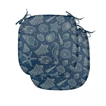 ABAKUHAUS Sea Shells Подушка для обеденного стула Sea Creatures Декоративная водонепроницаемая подушка с ремнями для кухонных сидений 40 см x 40 см Упаковка из 2 шт. Темно-синий, бежевый