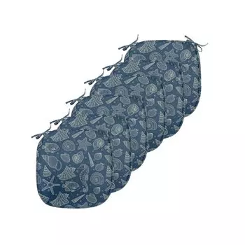ABAKUHAUS Sea Shells Подушки для обеденного стула Sea Creatures Декоративная водонепроницаемая подушка с ремнями для кухонных сидений 40 см x 40 см Упаковка из 6 шт. Темно-синий, бежевый