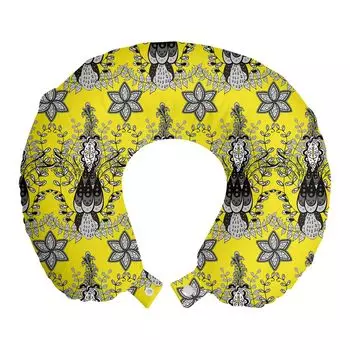 ABAKUHAUS Серо-желтая дорожная подушка для шеи, изображение Paisley Ivy Swilrs, пенопластовые дорожные принадлежности для самолета и автомобиля, 30x30 см, угольно-серый белый
