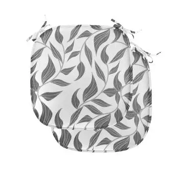 ABAKUHAUS Серые подушки для обеденного стула, листья на лозах, натуральные, декоративная водонепроницаемая подушка с ремнями для кухонных сидений, 40 см x 40 см — упаковка из 2 шт., серого и белого цвета, белый