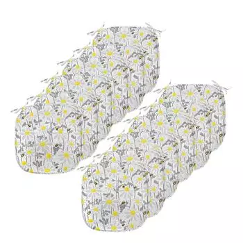 ABAKUHAUS Серые подушки на обеденный стул, Daisy Leaf Spring Time, декоративная водонепроницаемая подушка с ремнями для кухонных сидений, 40 см x 40 см — упаковка из 12 шт., желто-белый