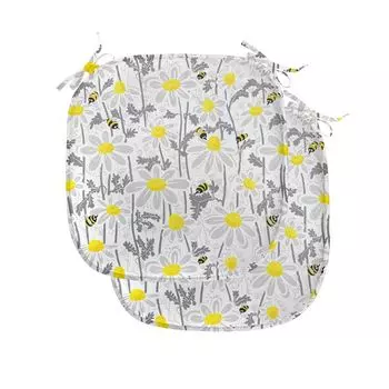 ABAKUHAUS Серые подушки на обеденный стул, Daisy Leaf Spring Time, декоративная водонепроницаемая подушка с ремнями для кухонных сидений, 40 см x 40 см — упаковка из 2 шт., желто-белый