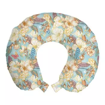 ABAKUHAUS Shabby Flora Дорожная подушка для шеи, винтажный садовый лист, пенопластовые дорожные принадлежности для самолета и автомобиля, 30x30 см, нежно-голубой, белый, фиолетовый