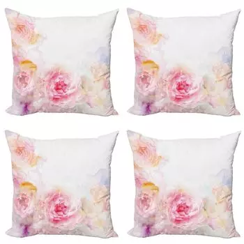 ABAKUHAUS Shabby Flora Набор чехлов для подушек (4 предмета), Бледно-розовые розы, современная двусторонняя цифровая печать, 50 см x 50 см, Бледно-розовый Розовый