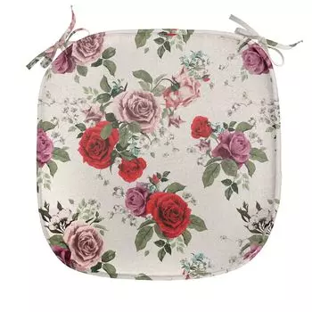 ABAKUHAUS Shabby Flora Подушка для обеденного стула Романтический цветочный лист Декоративная водонепроницаемая подушка с ремнями для кухонных сидений 40 см x 40 см Зеленый Фиолетовый, белый