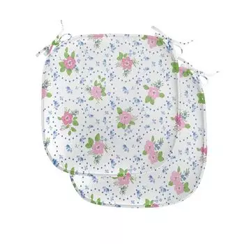 ABAKUHAUS Shabby Flora Подушка для стульев для столовой, натуральная романтическая классика, декоративная водонепроницаемая подушка с ремнями для кухонных сидений, 40 см x 40 см — упаковка из 2 шт., розовый и синий, белый