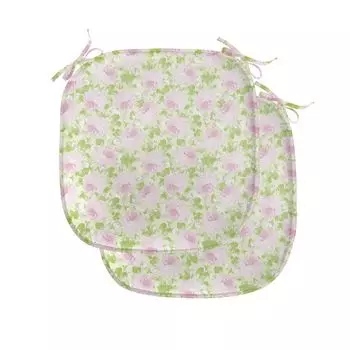 ABAKUHAUS Shabby Flora Подушки для обеденного стула Spring Yard Пастельная декоративная водонепроницаемая подушка с ремнями для кухонных сидений 40 см x 40 см Упаковка из 2 шт. Светло-розовый, бледно-зеленый