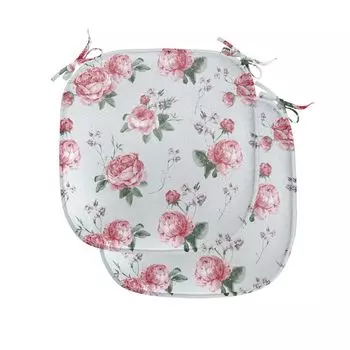 ABAKUHAUS Shabby Flora Подушки для обеденного стула Весенние цветы Розы Декоративная водонепроницаемая подушка с ремнями для кухонных сидений 40 см x 40 см Упаковка из 2 шт. Миндально-зеленый, бледно-розовый, белый