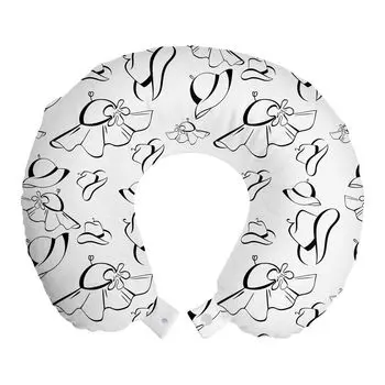 ABAKUHAUS Silhouette Travel Pillow Подушка для шеи, монохромные французские кепки, пенопластовые дорожные принадлежности для самолета и автомобиля, 30x30 см, угольно-серый белый