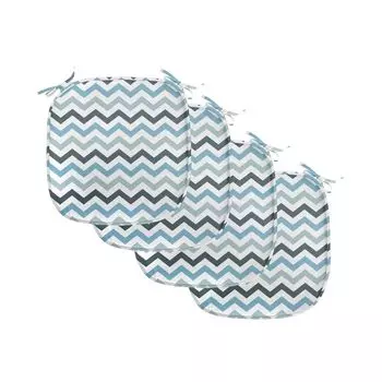 ABAKUHAUS Синие подушки на обеденный стул, линия Ocean Zig Zag Chevron, декоративная водонепроницаемая подушка с ремнями для кухонных сидений, 40 см x 40 см — упаковка из 4 шт., Бледно-синий, темно-синий, белый