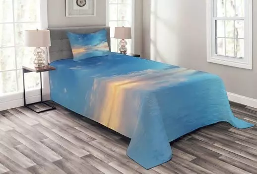 ABAKUHAUS Синий комплект покрывала, Ocean Horizon Clouds Sky, комплект с моющимися наволочками, для односпальных кроватей 170 x 220 см, синий