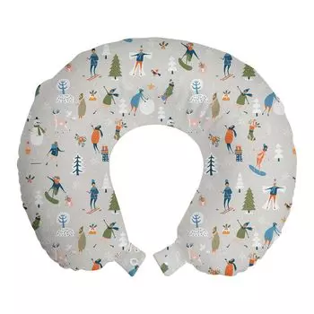 ABAKUHAUS Ski Pattern Дорожная подушка для шеи, пастельные зимние люди, пенопластовые дорожные принадлежности для самолета и автомобиля, 30x30 см, бледно-серо-коричневый и многоцветный