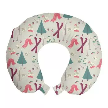 ABAKUHAUS Ski Pattern Дорожная подушка для шеи, согревающая одежда для катания на лыжах, пенопластовые дорожные принадлежности для самолета и автомобиля, 30x30 см, белый многоцветный