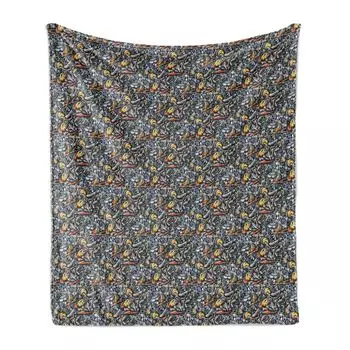 ABAKUHAUS Ski Pattern Мягкое фланелевое флисовое одеяло, красочный рисунок с изображением предметов зимних видов спорта, повторяющийся дизайн, 175 x 230 см, разноцветный