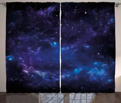 ABAKUHAUS Sky Rustic Curtain, Космическая иллюстрация Galaxy, Универсальные ленточные шторы для гостиной с петлями и крючками, 280 x 175 см, Фиолетовый кока-серый