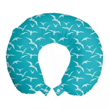 ABAKUHAUS Sky Travel Подушка для шеи, эскиз Seagulls Free Fly, пенопластовый дорожный предмет для самолета и автомобиля, 30x30 см, морской синий и белый