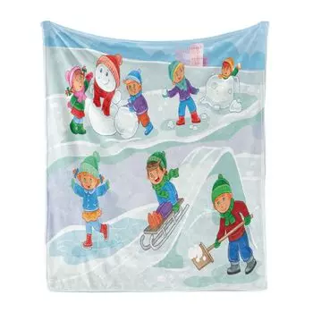 ABAKUHAUS Snowman Мягкое фланелевое флисовое одеяло, для малышей, играющих в снегу, уютный плюш для использования в помещении и на улице, 125 x 175 см, разноцветный