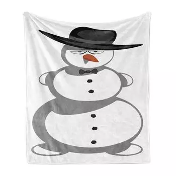ABAKUHAUS Snowman Мягкое фланелевое флисовое одеяло, Мужчина в шляпе и галстуке-бабочке, Уютный плюш для использования в помещении и на улице, 125 x 175 см, Угольно-серый белый
