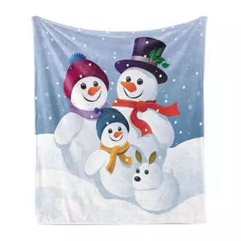 ABAKUHAUS Snowman Мягкое фланелевое флисовое одеяло, узор «Снежная семья», уютный плюш для использования в помещении и на улице, 125 x 175 см, разноцветный
