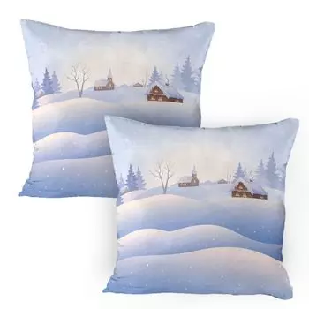 ABAKUHAUS Snowy Trees Чехлы на подушку, комплект из 2 шт., «Сюрреалистический пейзажный вид на деревню», Чехол на подушку с декоративным принтом, 80 x 80 см, потолок «Синяя умбра»