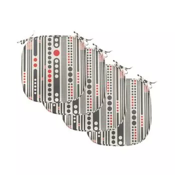 ABAKUHAUS Современная подушка для стульев для столовой, минимальные полоски и круги, декоративная водонепроницаемая подушка с ремнями для кухонных сидений, 40 см x 40 см, упаковка из 4 шт., антрацитово-серый алый красный, черный