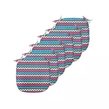 ABAKUHAUS Современные подушки для обеденного стула, Zig Zag Colorful Twisty, декоративная водонепроницаемая подушка с ремнями для кухонных сидений, 40 см x 40 см — упаковка из 6 шт., Розовый Небесно-Голубой Черный