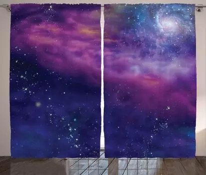 ABAKUHAUS Space Rustic Curtain, Galaxy Nebula Star, универсальные ленточные шторы для гостиной с петлями и крючками, 280 x 225 см, фиолетово-синие, фиолетовый