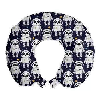 ABAKUHAUS Space Travel Pillow Подушка для шеи, Panda Astronauts and Stars, пенопластовые дорожные принадлежности для самолета и автомобиля, 30x30 см, индиго белый и оранжевый