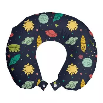 ABAKUHAUS Space Travel Pillow Подушка для шеи, Galaxy Themed Image Art, Пенопластовые дорожные принадлежности для самолета и автомобиля, 30x30 см, Разноцветные