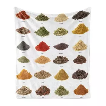 ABAKUHAUS Spice Мягкое фланелевое флисовое одеяло, щепотка ингредиентов, расположенных симметрично, с названиями, написанными ниже, 175 x 230 см, разноцветные