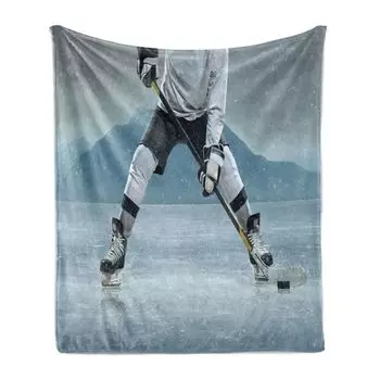 ABAKUHAUS Sport Мягкое фланелевое флисовое одеяло, Stick and Puck Mountain, уютный плюш для использования в помещении и на открытом воздухе, 125 x 175 см, угольно-серый белый