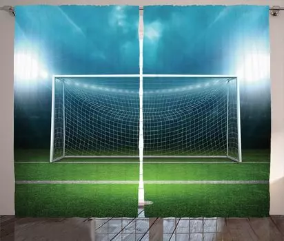 ABAKUHAUS Sport Rustic Curtain, Футбольный матч, Ленточная штора с рюшами для спальни, петлями и крючками, 280 x 260 см, Зеленый Синий