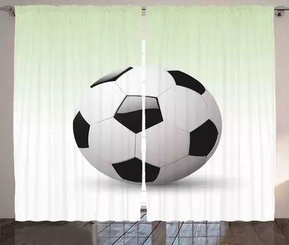 ABAKUHAUS Sport Rustic Curtain, футбольный мяч для футбольного матча, универсальные ленточные шторы для гостиной с петлями и крючками, 280 x 245 см, черный и белый