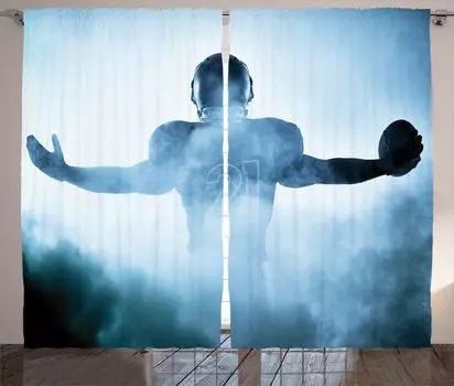 ABAKUHAUS Sport Rustic Curtain, Герой американского футбола, универсальные ленточные шторы для гостиной с петлями и крючками, 280 x 245 см, синий