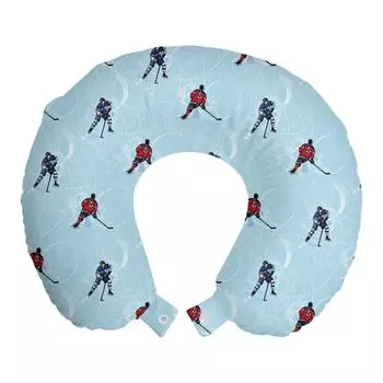 ABAKUHAUS Sport Travel Pillow Подушка для шеи, зимний узор для хоккея с шайбой, пенопластовые дорожные принадлежности для самолета и автомобиля, 30x30 см, черный, синий, красный