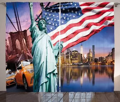 ABAKUHAUS США Занавеска в деревенском стиле, Статуя Свободы, Универсальные ленточные шторы для гостиной с петлями и крючками, 280 x 225 см, Разноцветные