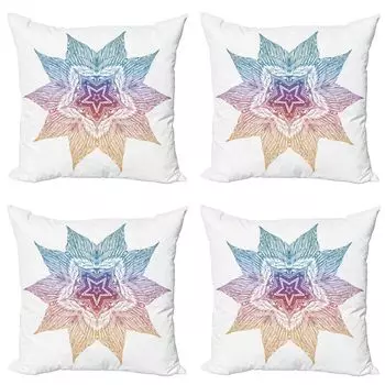 ABAKUHAUS Star Mandala Набор чехлов для подушек (4 предмета), композиция мандалы, современная двусторонняя цифровая печать, 50 см x 50 см, многоцветный