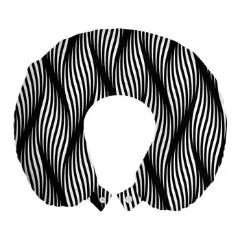 ABAKUHAUS Stripes Дорожная подушка для шеи, современные линии с эффектом завитков, пенопластовые дорожные принадлежности для самолета и автомобиля, 30x30 см, угольно-серый белый