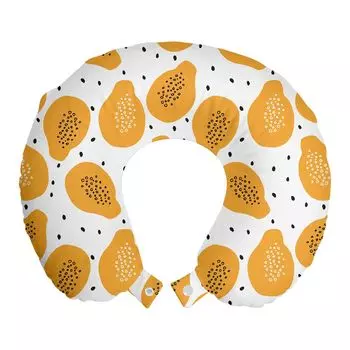 ABAKUHAUS Summer Orange Дорожная подушка для шеи, искусство папайи и семян, пенопластовые дорожные принадлежности для самолета и автомобиля, 30x30 см, Бледно-оранжевый черный