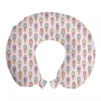 ABAKUHAUS Summer Pink Дорожная подушка для шеи, мороженое и сердечки, пенопластовые дорожные принадлежности для самолета и автомобиля, 30x30 см, разноцветные